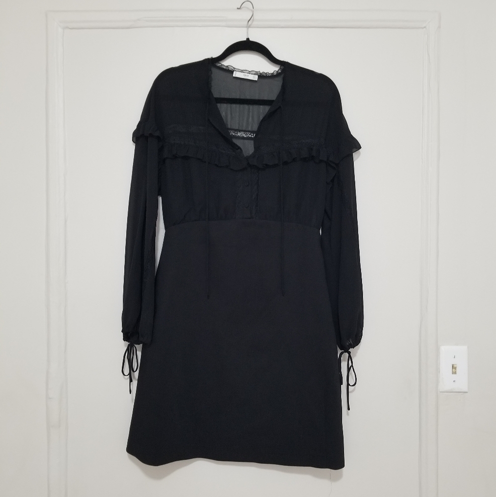 Black Dress w/ Sheer & Lace Detailing MANGO Large